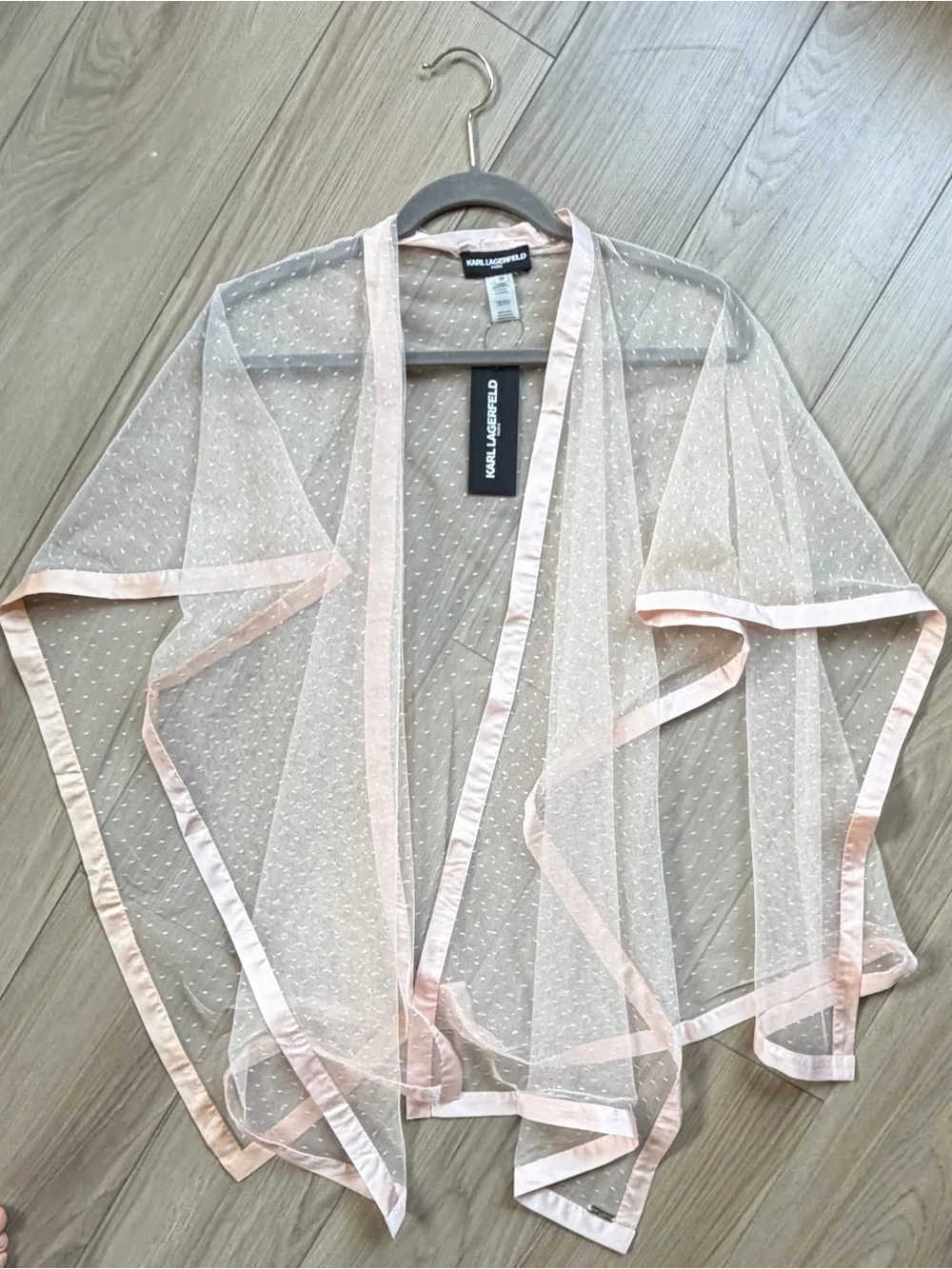 Karl Lagerfield Paris Sheer Polka Dot Kimono Shawl Mesh in Blush
